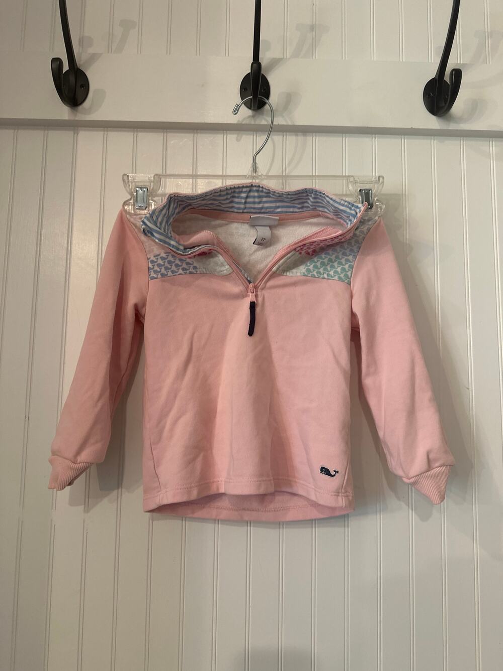 Vineyard Vines Girls Quarter Zip Pullover Pink Size 3T Whale Logo